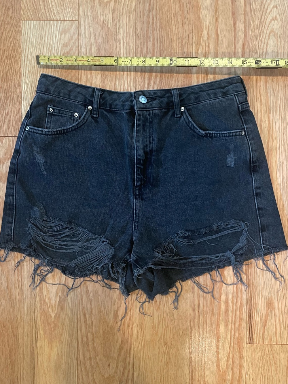 Topshop MOM Black Distressed High-Rise Denim Shorts